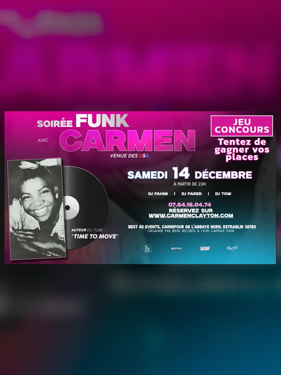 Affiche authentique : Soirée Funk avec Carmen, 14 décembre 2024
