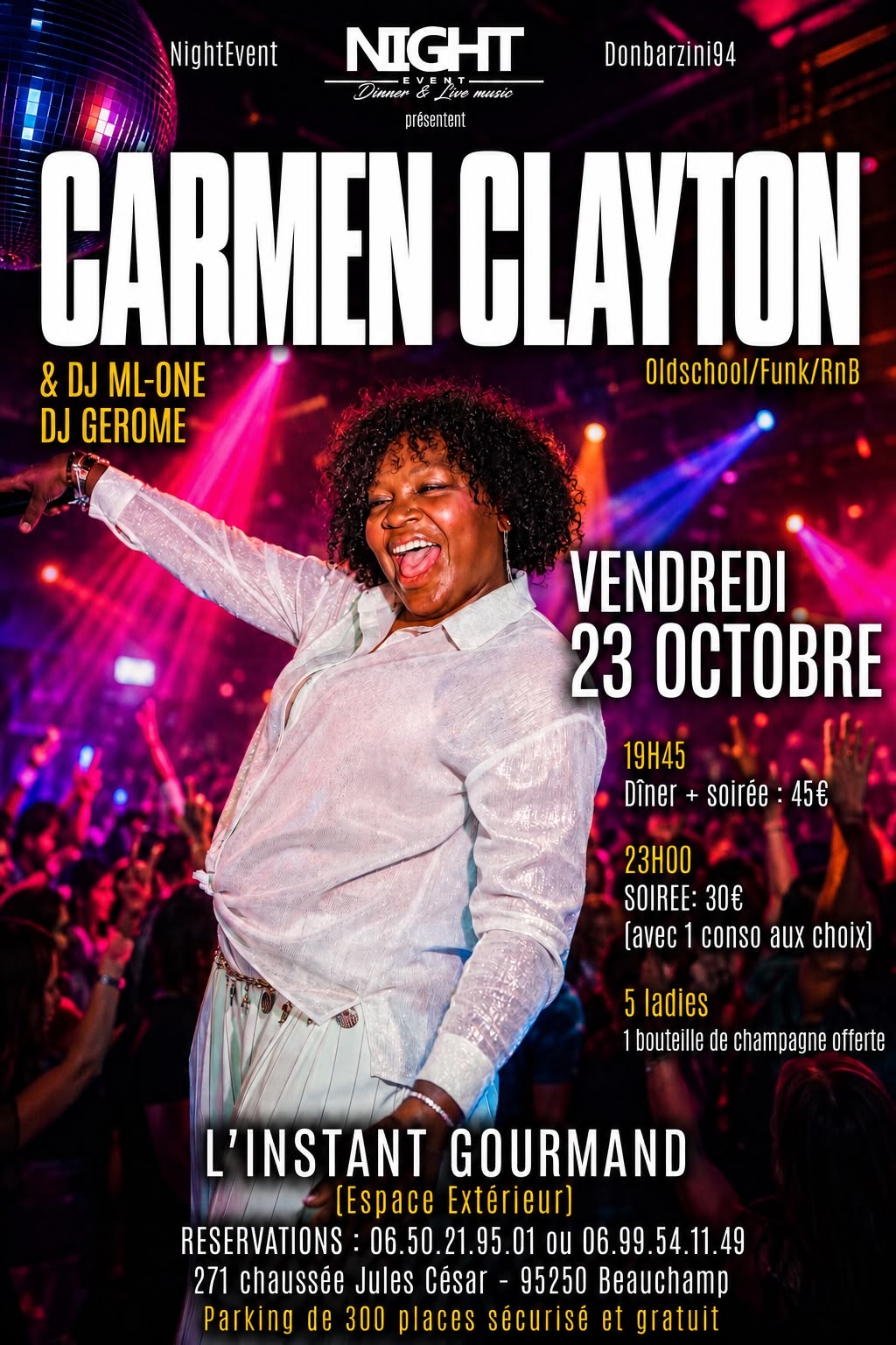 Affiche du concert de Carmen Clayton à L’Instant Gourmand, Beauchamp, le 23 octobre 2026